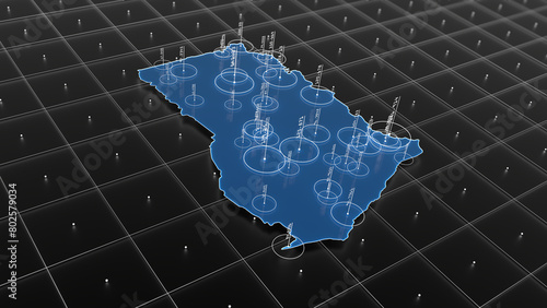 Ghana blue map big data visualization. Futuristic infographic map. Information aesthetics. Complex visual data. Complex data graphic visualization. 3D render illustration.