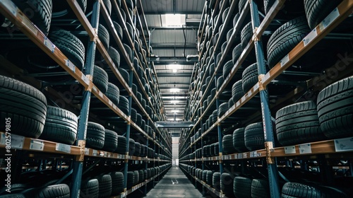 warehouse shelves of car tires