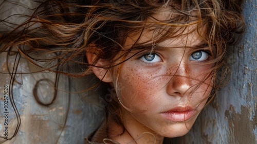 close up of a young girl with frizzy hair.