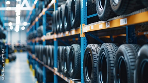 warehouse shelves of car tires