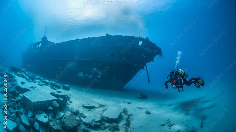 Diver exploring the underwater world. Diver exploring the underwater world.