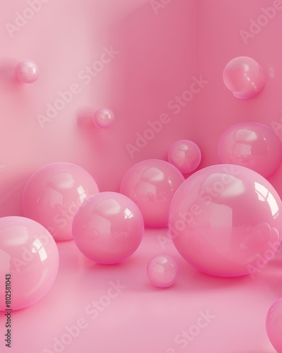 Pink glossy spheres on a pink background. © InfiniteStudio
