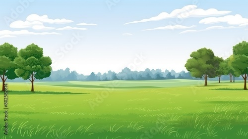 Cartoon illustration of a lush golf course landscape  basking in the serenity of nature   s embrace