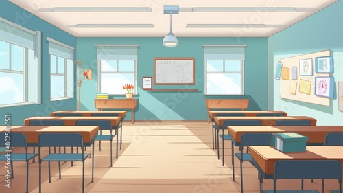 Wallpaper Mural Cartoon illustration of a cheerful English language classroom, empty and ready for an educational journey Torontodigital.ca