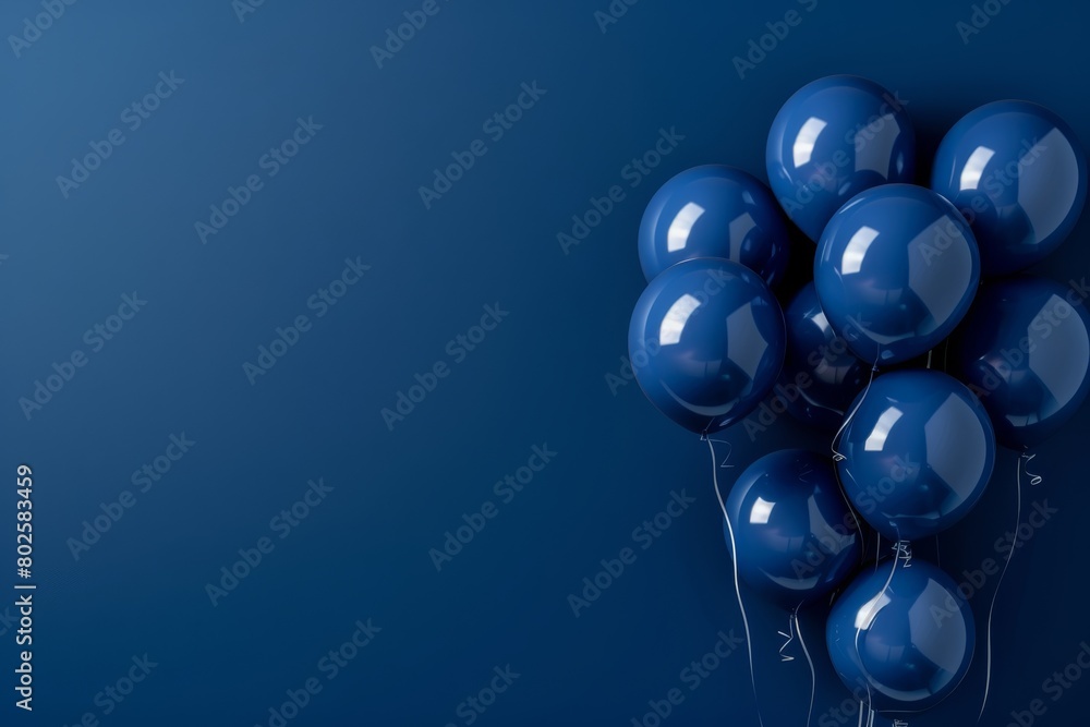 Fototapeta premium Dark blue balloons on a blue background, with space for text