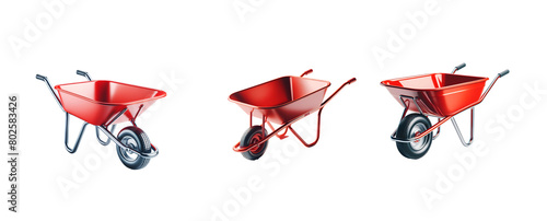 Red wheelbarrow set on transparent background 