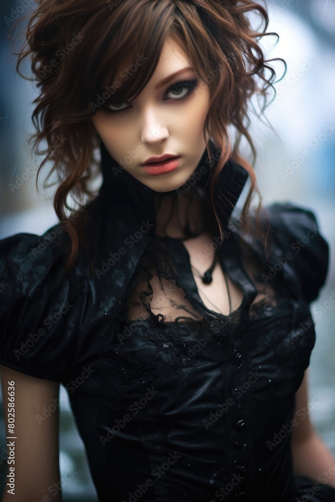 Mysterious woman with dark makeup and curly hair Mysterious woman with dark makeup and curly hair