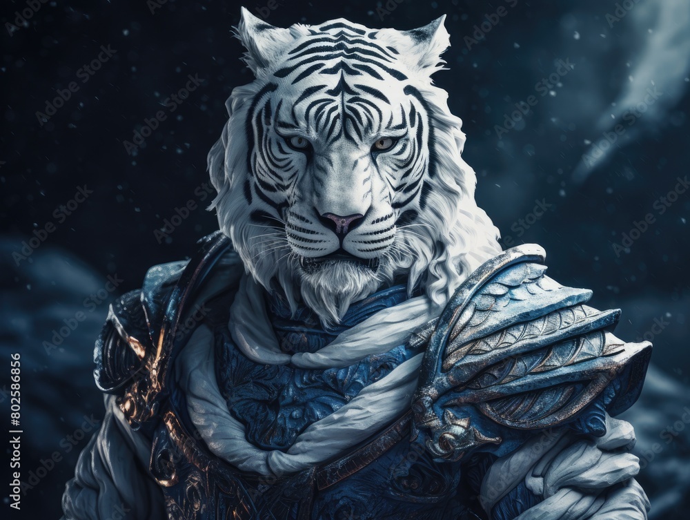 Majestic white tiger in winter