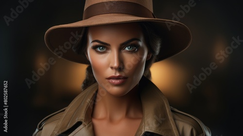 Mysterious woman in trenchcoat and hat © Balaraw