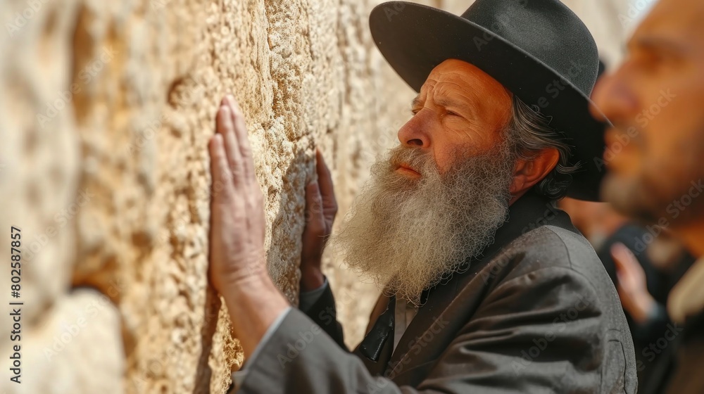 Devout Jewish Men Praying at the Western Wall in Jerusalem During a Solemn Religious Ceremony Devout Jewish Men Praying at the Western Wall in Jerusalem During a Solemn Religious Ceremony