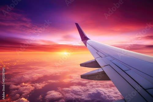 Breathtaking sunset view from airplane window