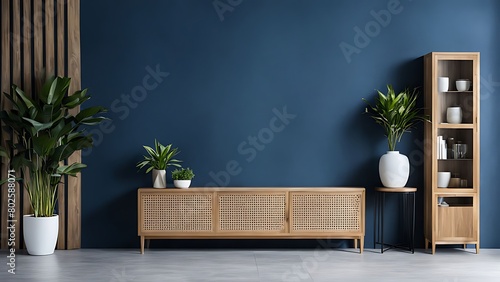  Living room with cabinet for tv on dark blue color wall background  © Five Million Stocks