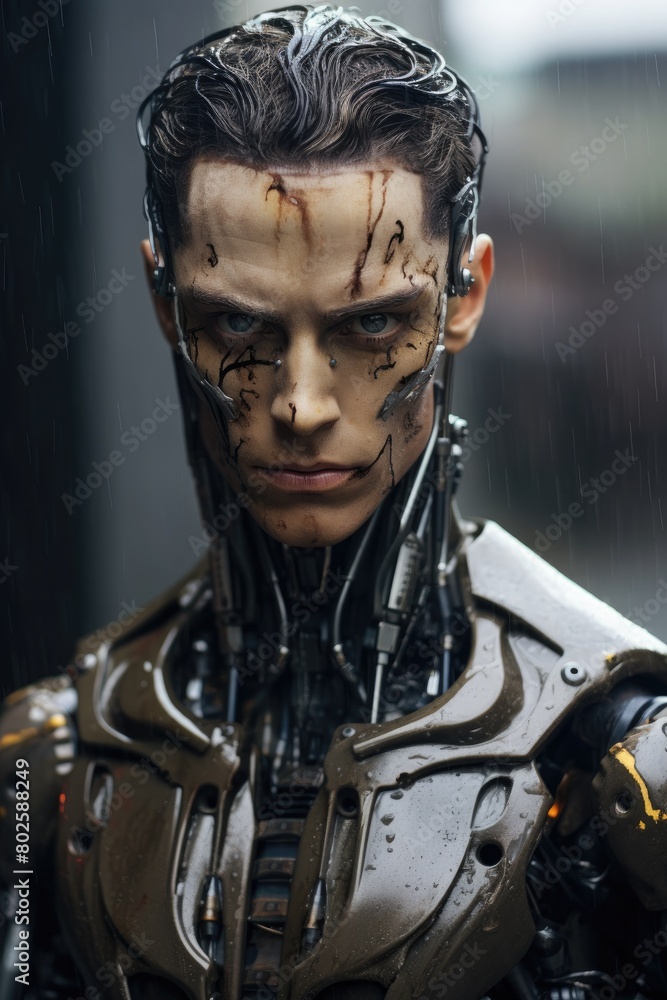 Futuristic cyborg with damaged face Futuristic cyborg with damaged face