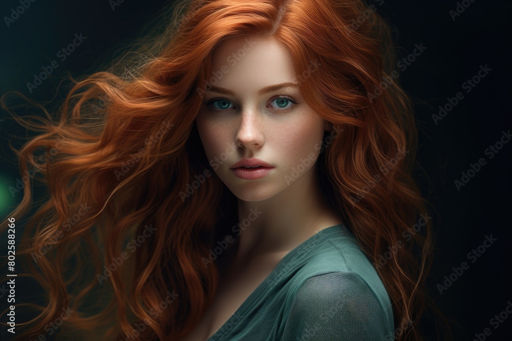 Captivating redhead with striking blue eyes