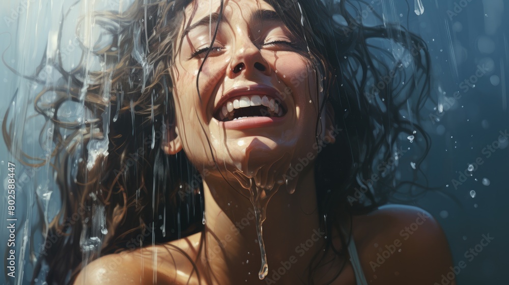 Joyful woman enjoying the rain Joyful woman enjoying the rain