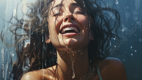 Joyful woman enjoying the rain