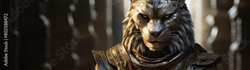 Fierce fantasy lion warrior in armor