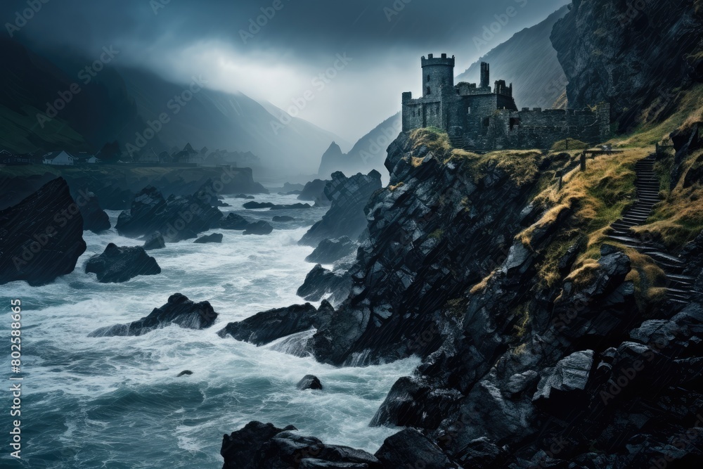 Dramatic castle on rocky coast