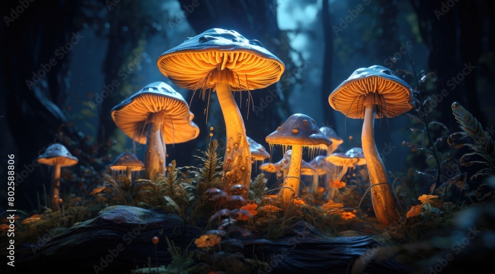 Fototapeta premium Glowing Mushrooms in Enchanted Forest