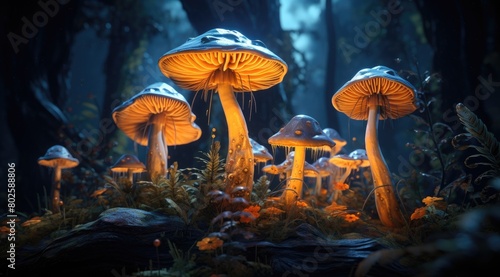 Glowing Mushrooms in Enchanted Forest © Balaraw