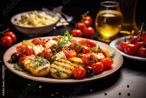 Delicious grilled vegetables and tomatoes with olive oil