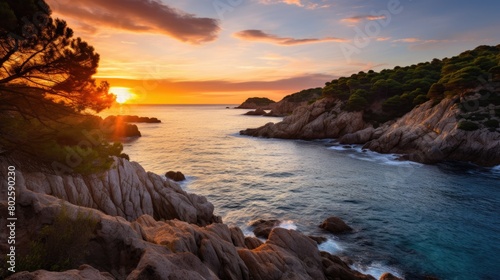 Breathtaking sunset over rocky coastline