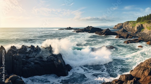 Dramatic coastal landscape with crashing waves
