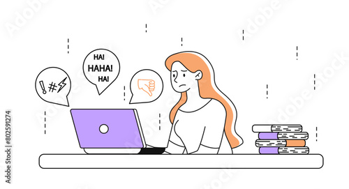 Cyber bullying woman vector linear