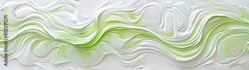 Dynamic abstract background with a mixture of lime-green and white oil paint strokes, can be utilized for printed materials such as brochures, flyers, and business cards.