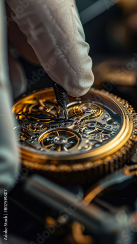 close-up shot of watch being repaired by gloved