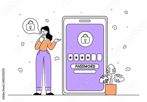Woman forgot password vector linear