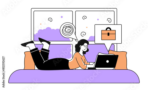 Woman with hard work vector linear