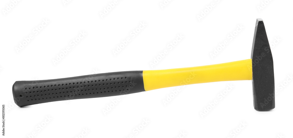 New hammer with rubber handle isolated on white New hammer with rubber handle isolated on white