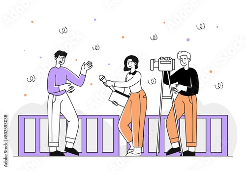 Journalist take interview vector linear