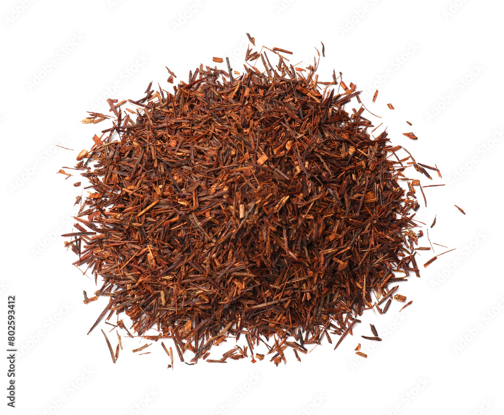 Fototapeta premium Heap of rooibos tea isolated on white, top view