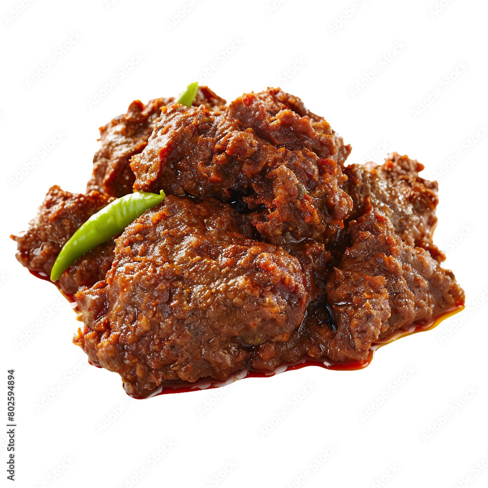 Rendang, transparent background, isolated image, generative AI