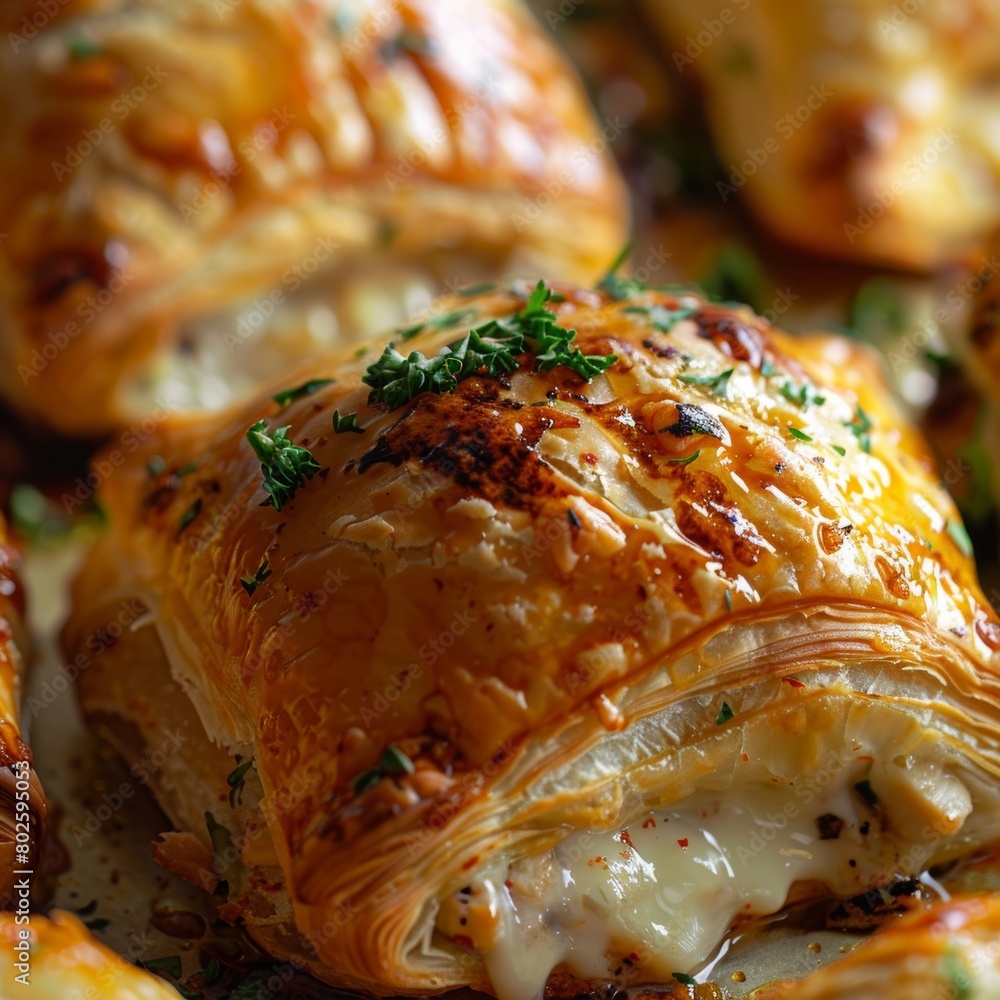 close-up of a freshly baked chicken pastry close-up of a freshly baked chicken pastry