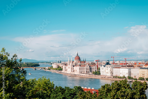 Building of Hungarian parliament and Danube river. View from Buda Castle. Budapest, Hungary photo