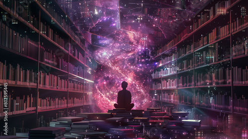 Cosmic Enlightenment In Futuristic Library