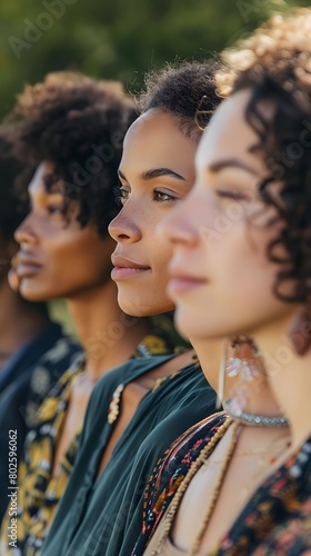 a multi ethnic group of women standing in a row outdoors