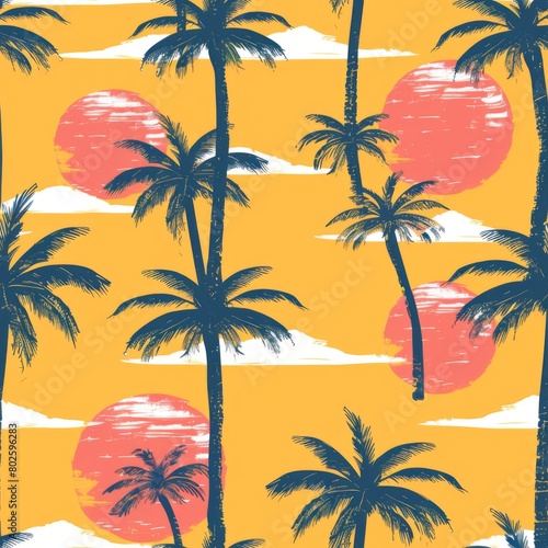 Simple Seamless Tropical Summer Pattern with Palm Trees and Sunny Beaches   © Kristian