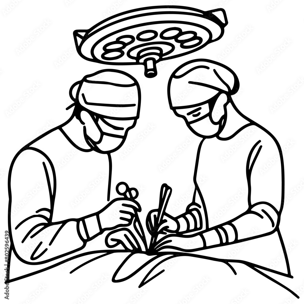 Surgeon Doing Surgery Line Art.