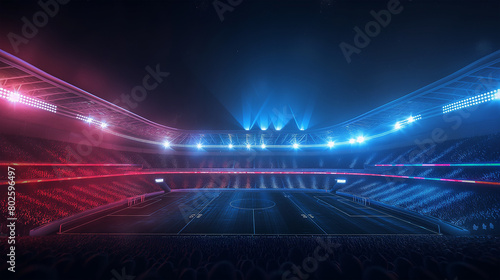 Luxury of Football stadium 3d rendering with red and blue light isolation background  Illustration 