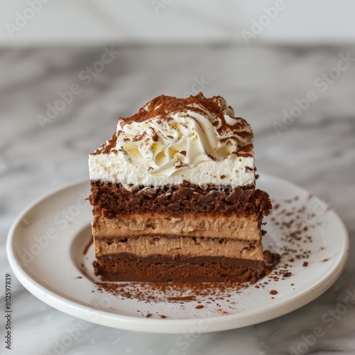 Italian Love Cake have distinct layers with a bottom layer of moist chocolate cake, a middle layer of creamy ricotta cheese mixture topped with fluffy whipped cream