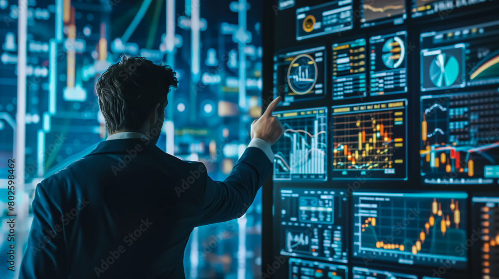 Businessman with stock financial chart. Business, Stock, and Exchange Concept. Generative Ai. Businessman with stock financial chart. Business, Stock, and Exchange Concept. Generative Ai.