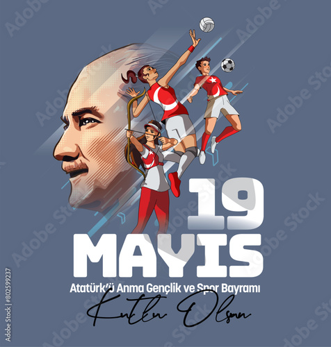 Obraz na plátně Vector illustration of The Commemoration of Atatürk, Youth and Sports Day (trans