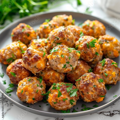 Rotel Cream Cheese Sausage Balls are golden brown and visibly steaming, indicating they are freshly baked