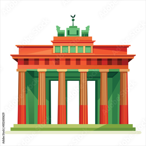 colorful flat illustration of iconic landmark, brandenburg gate