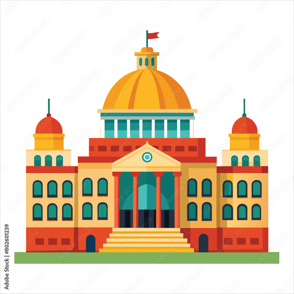 colorful flat illustration of iconic landmark, parlement house