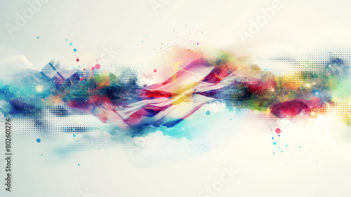 Dynamic abstract artwork blending vibrant splashes of color with digital elements and textural overlays. photo